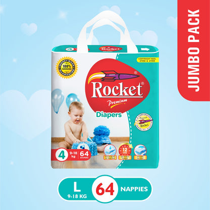 Jumbo Pack Baby Diaper Size 4 Large (9-18Kg), 64Pcs