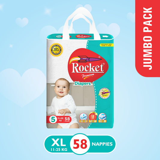 Jumbo Pack Baby Diaper Size 5 XL (11-25Kg), 58Pcs