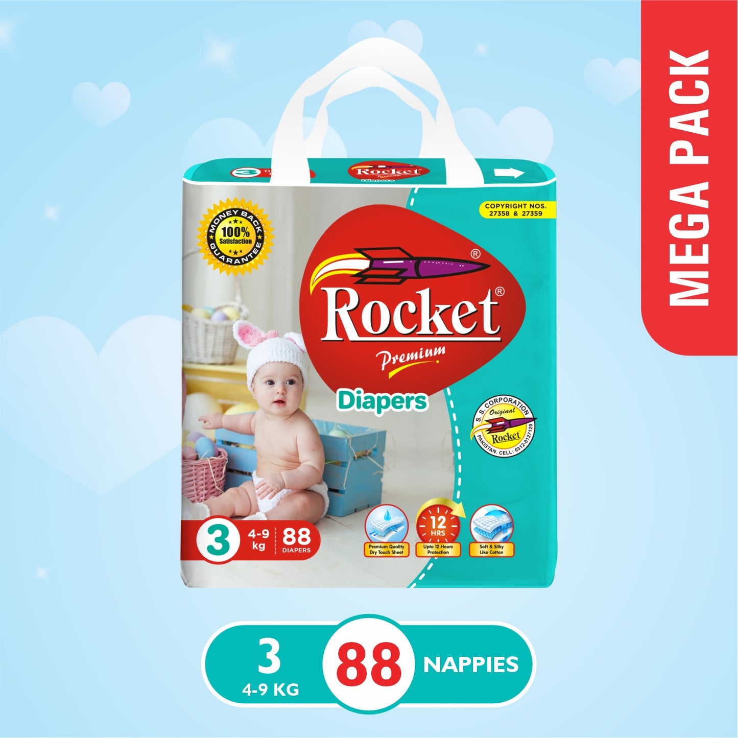 Mega Pack Baby Diaper Size 3 Medium (4-9Kg), 88Pcs